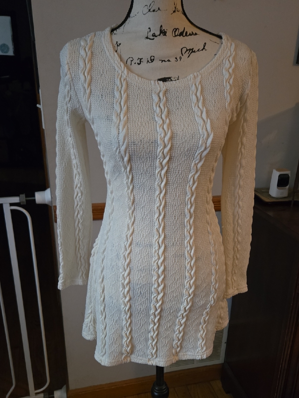 Cream Cable Knit Long Sleeve Sweater Tunic/dress